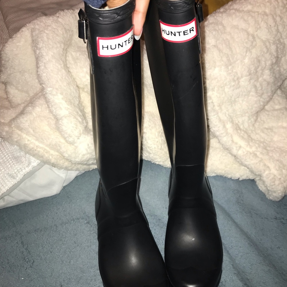 Black tall hunter rain boots